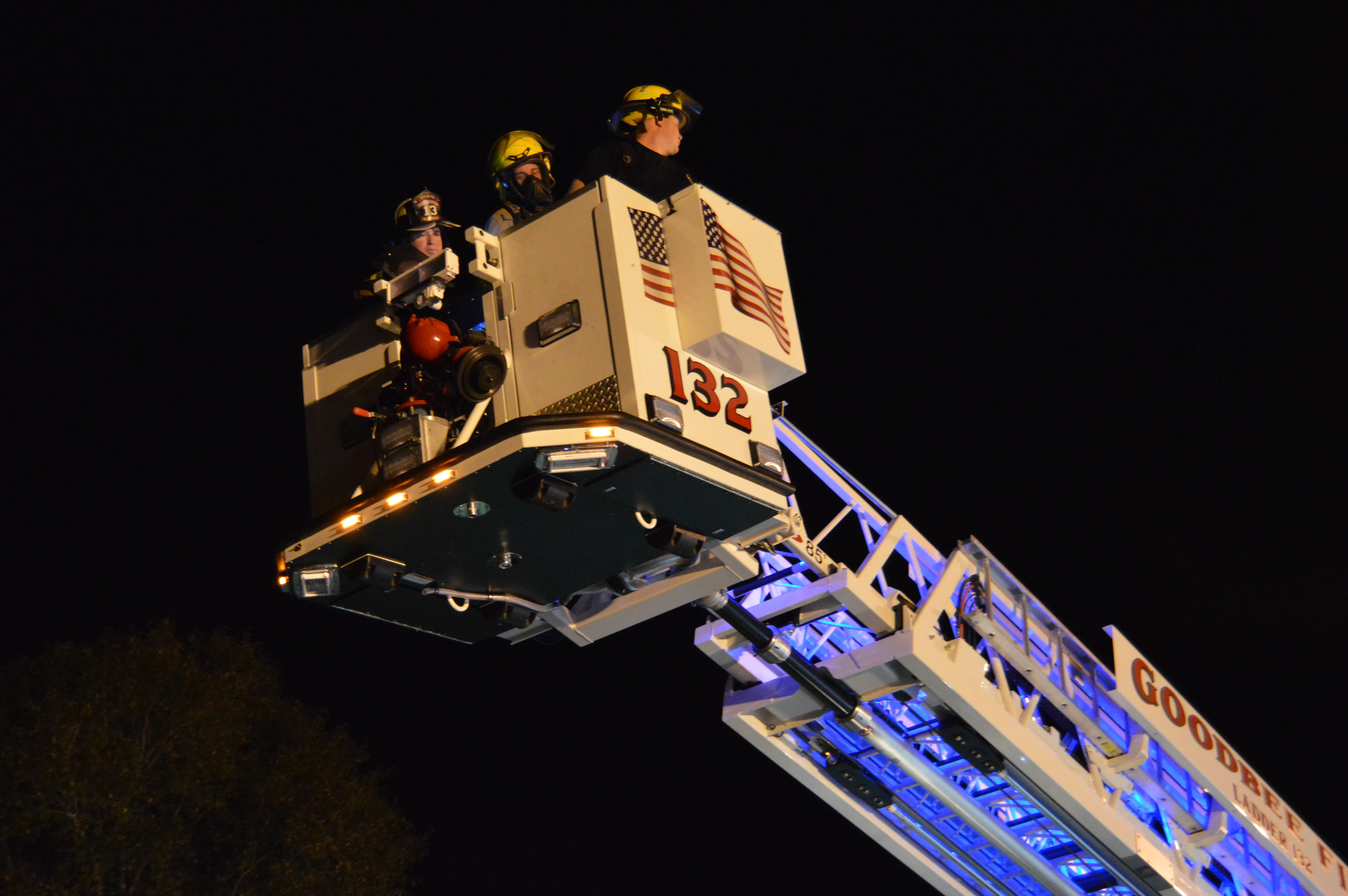Ladder 132 lit up at night