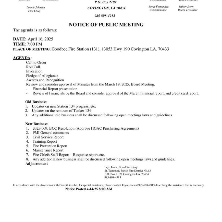 Board Meeting Notice 4 16 25
