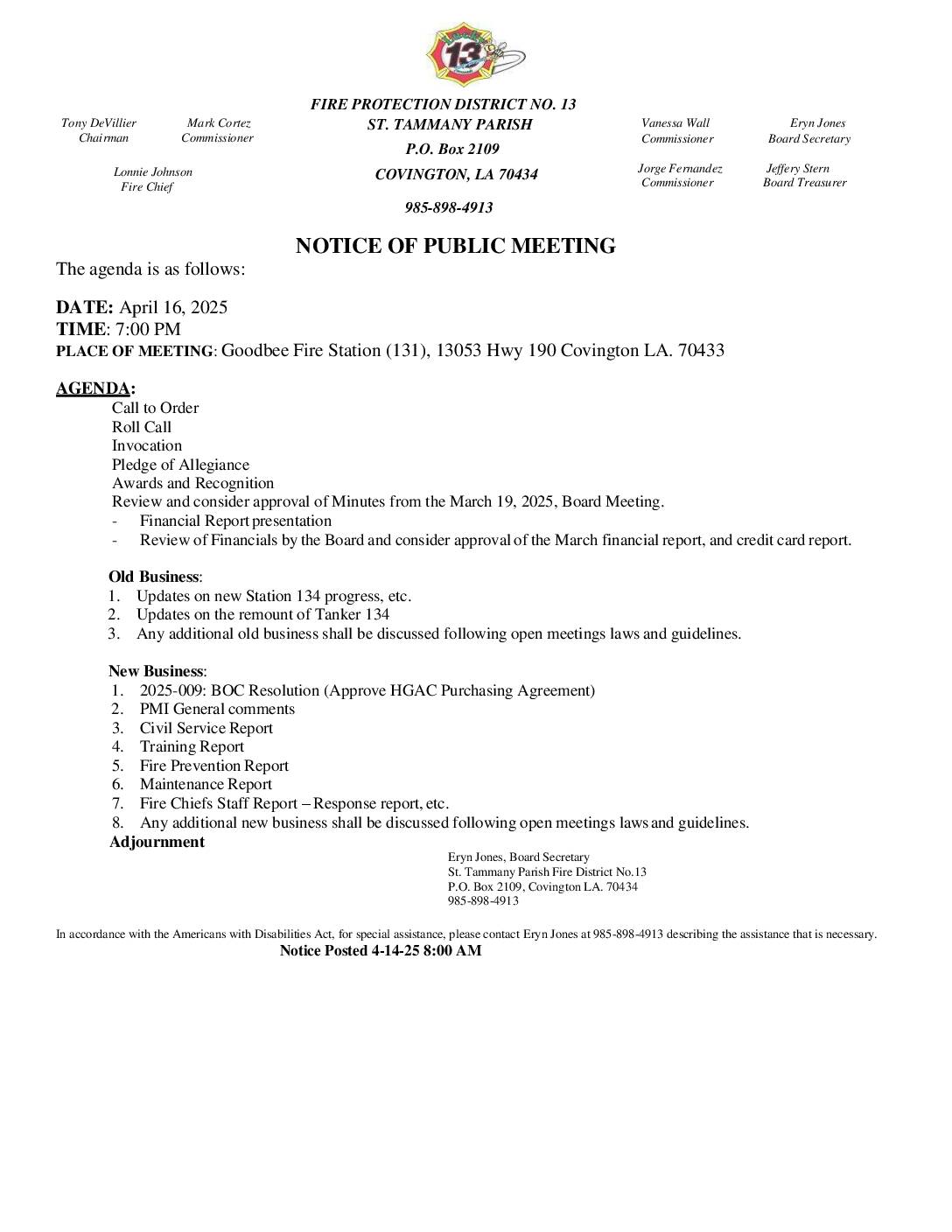 Board Meeting Notice 4 16 25