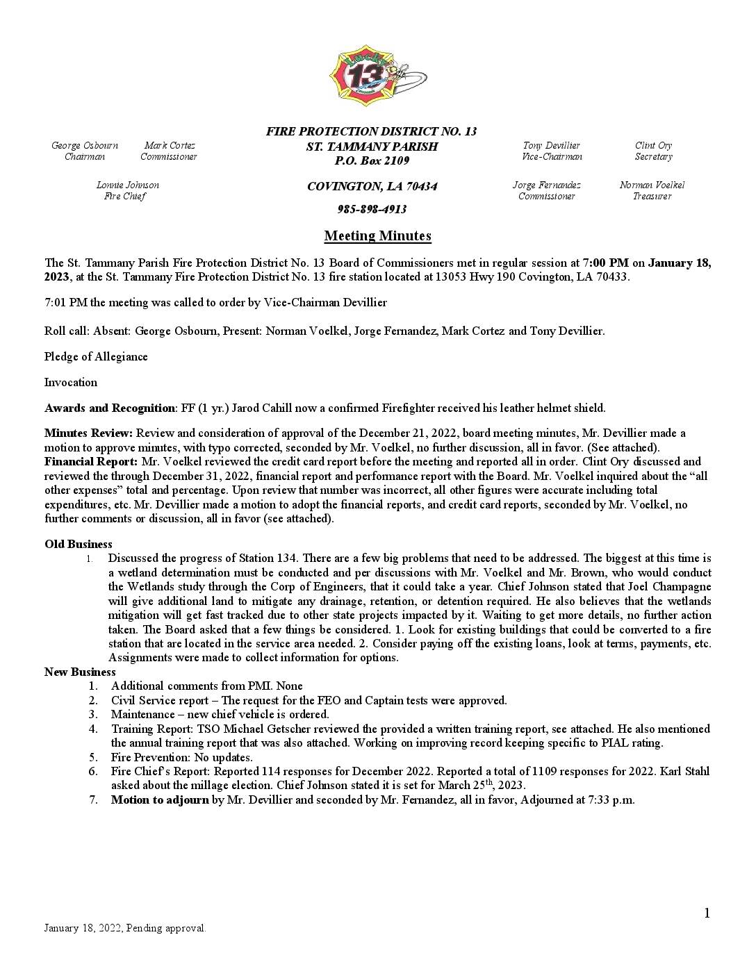 01 18 2023 Meeting Minutes