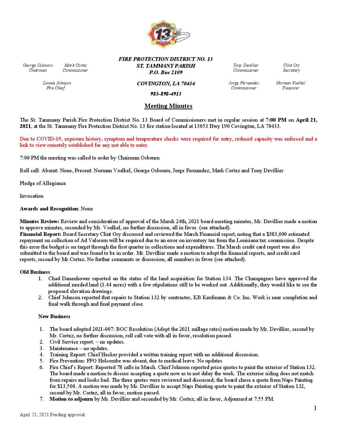 April 21th Meeting Minutes 2021