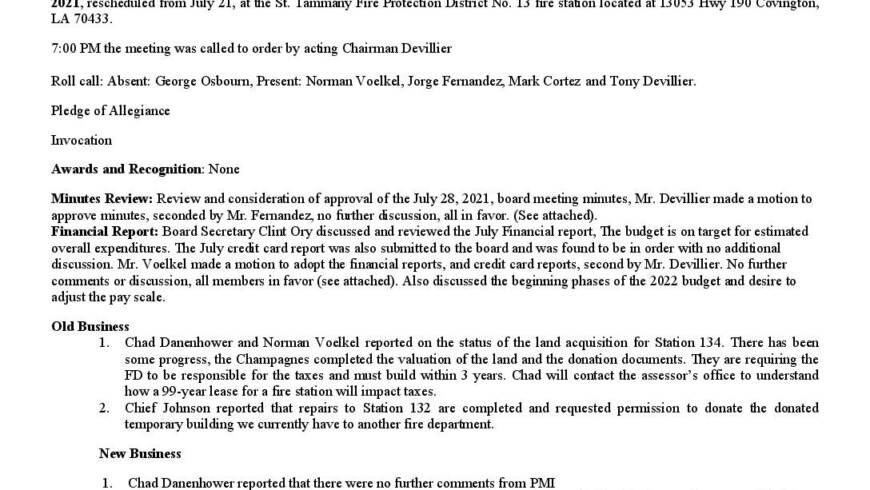 August 18th Meeting Minutes 2021