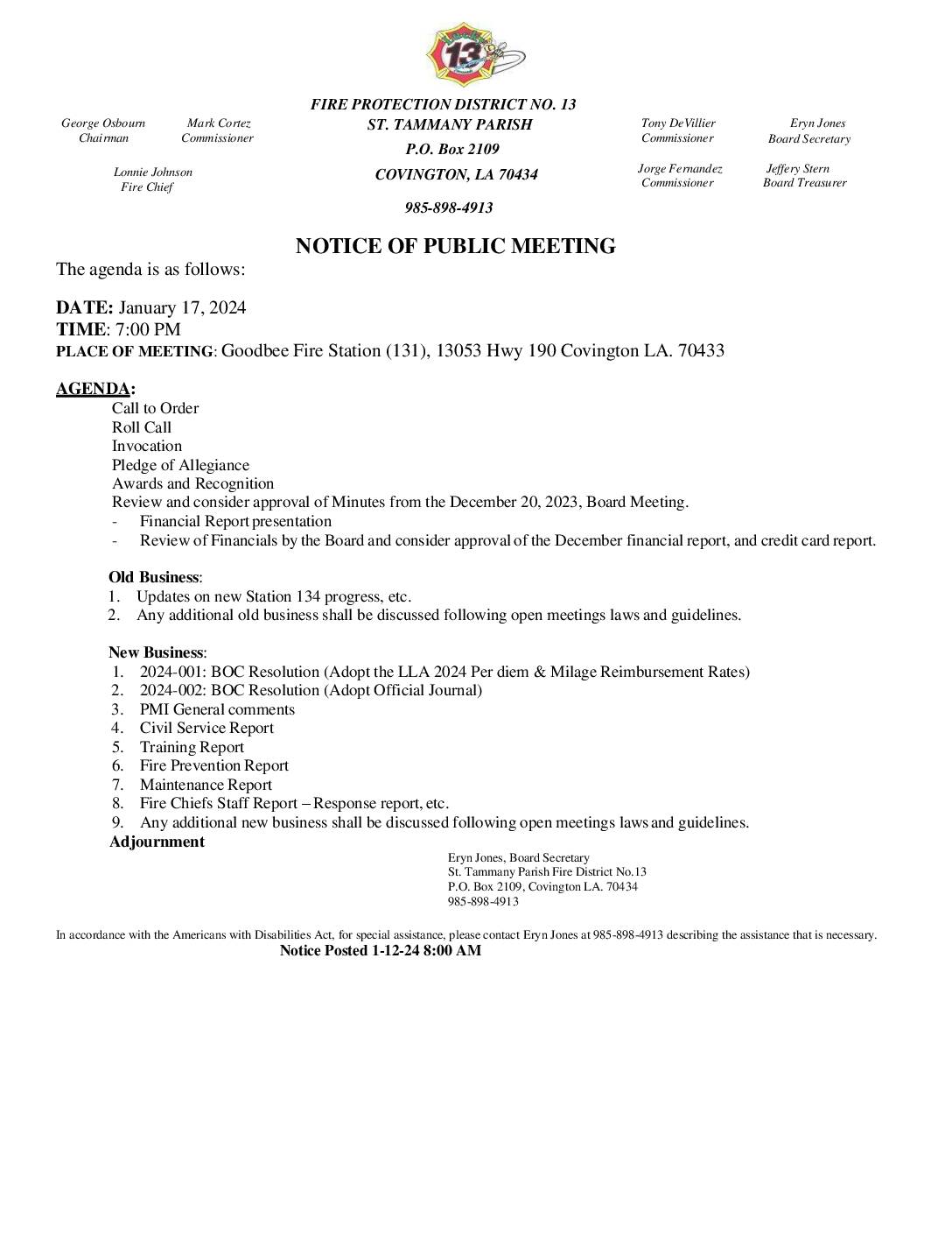 Board Meeting Notice 1 17 24