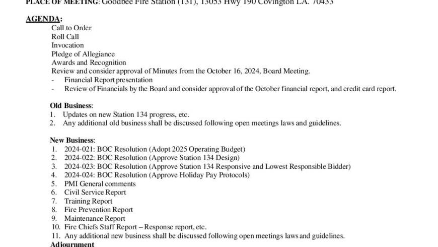 Board Meeting Notice 11 20 24