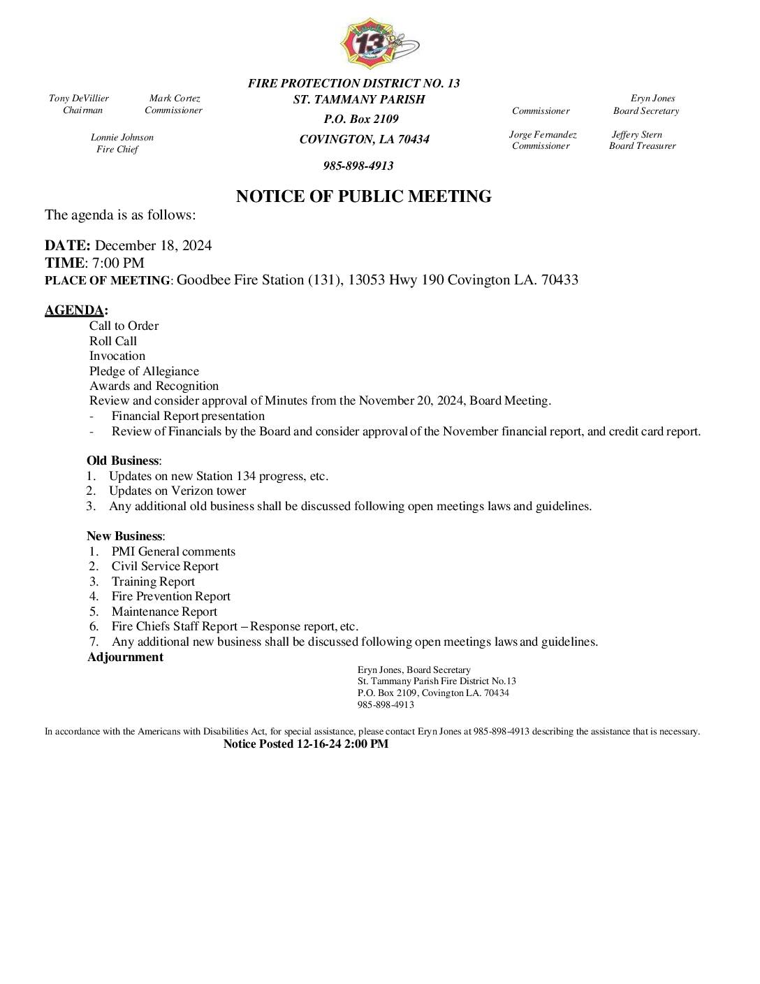Board Meeting Notice 12 18 24