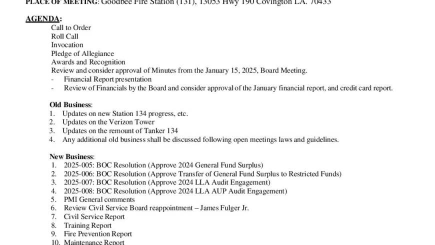 Board Meeting Notice 2 19 25