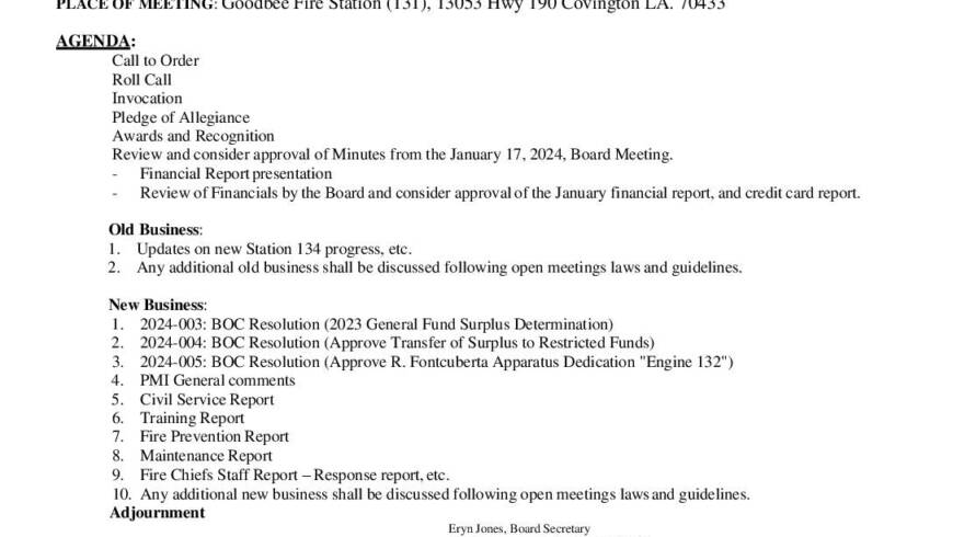 Board Meeting Notice 2 21 24