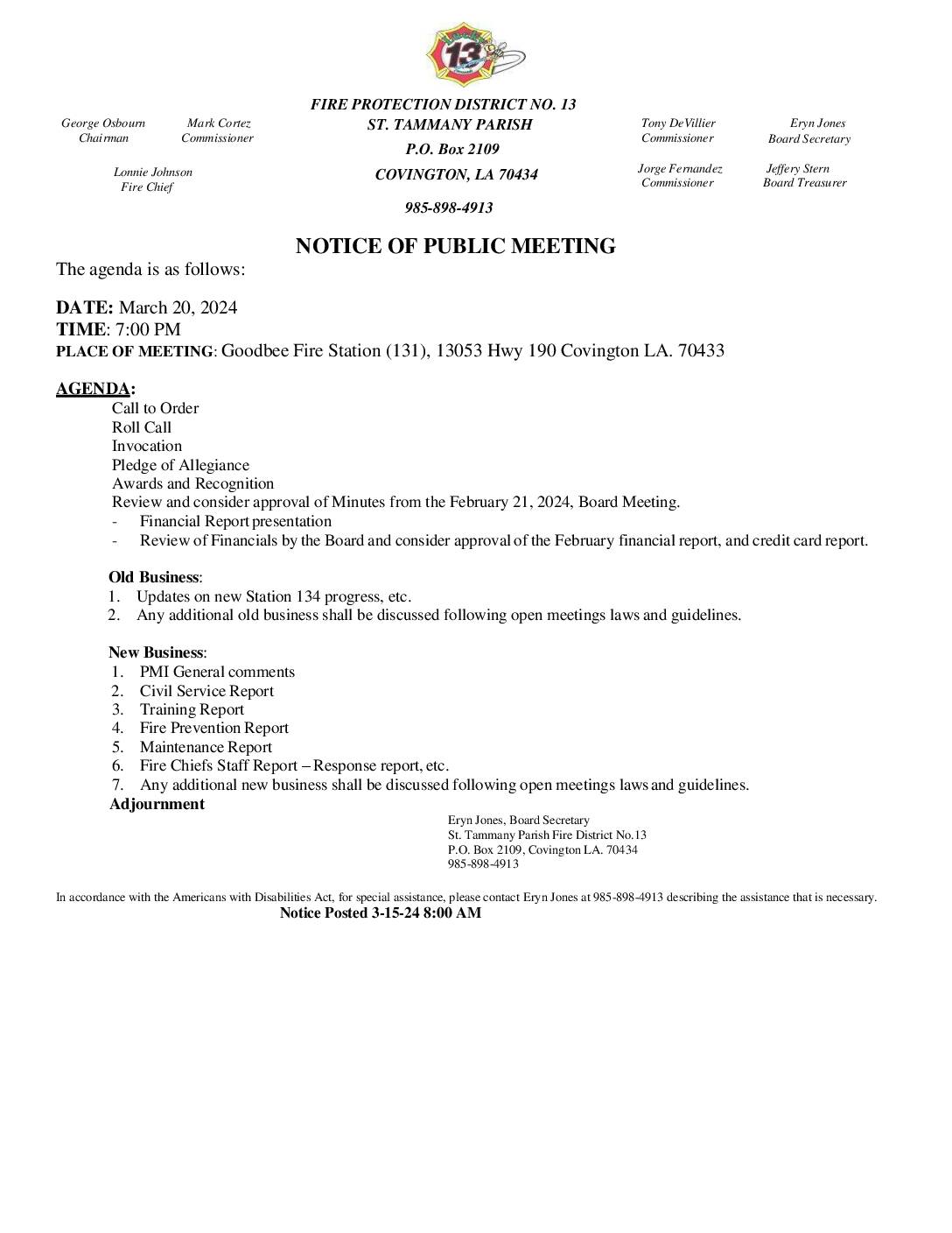 Board Meeting Notice 3 20 24