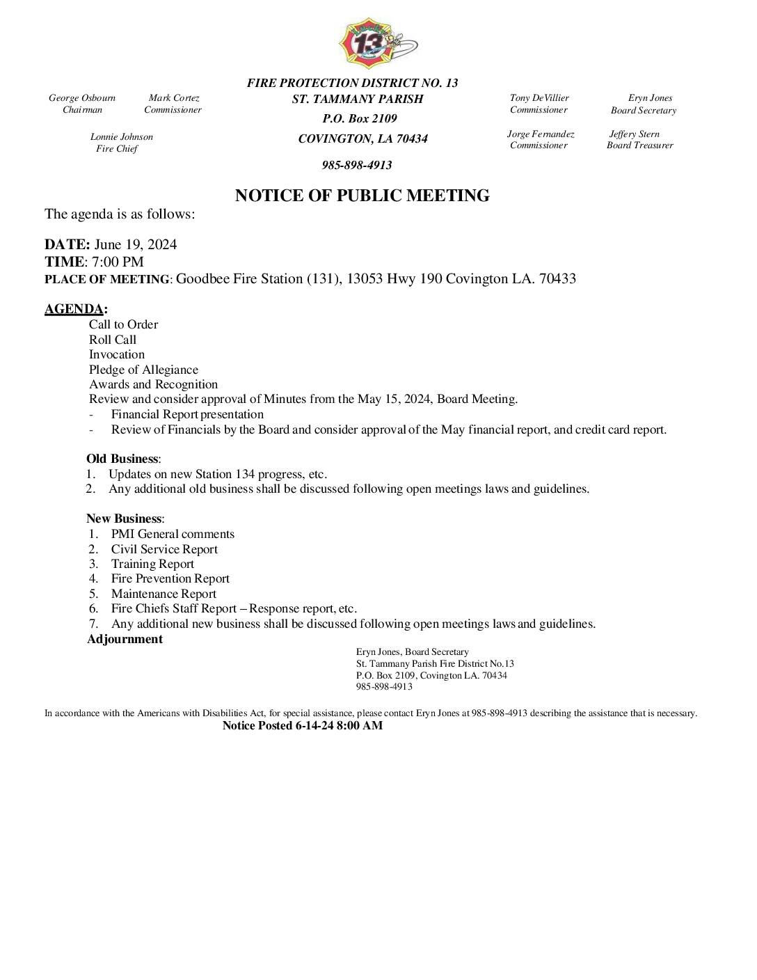 Board Meeting Notice 6 19 24
