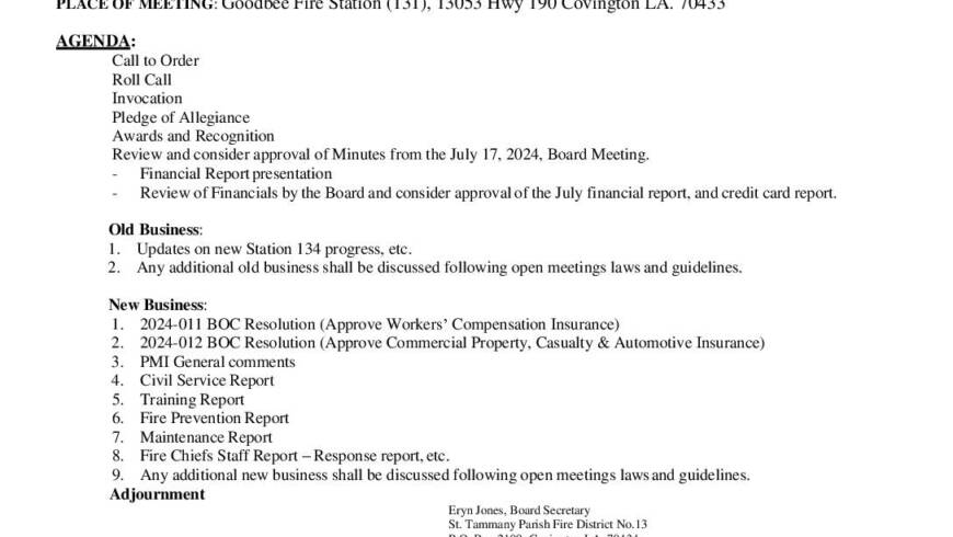 Board Meeting Notice 8 21 24