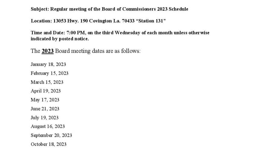 Board Meeting Schedule 2023