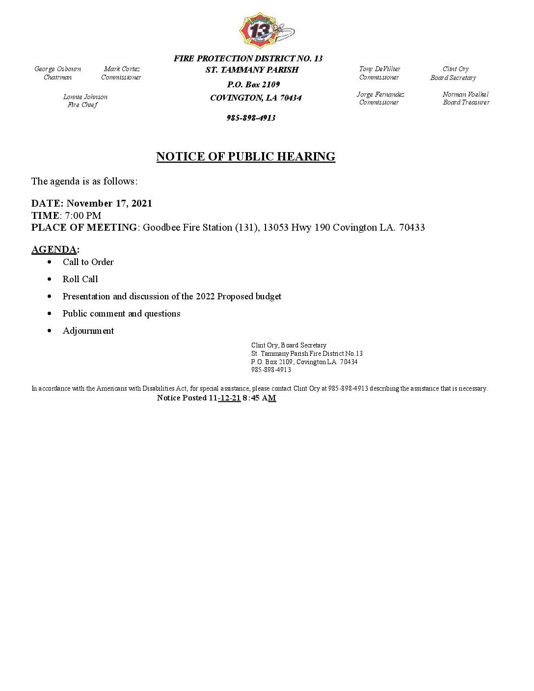 Hearing Notice 11 17 21