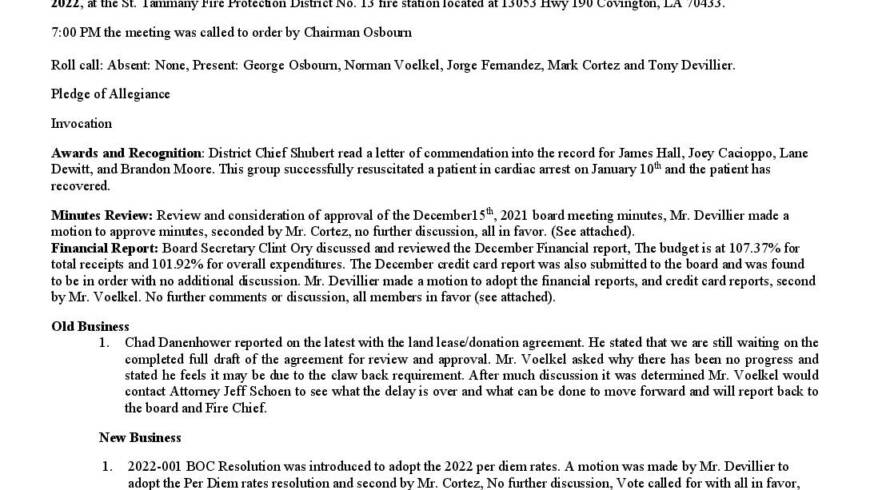 January 18th Meeting Minutes 2022