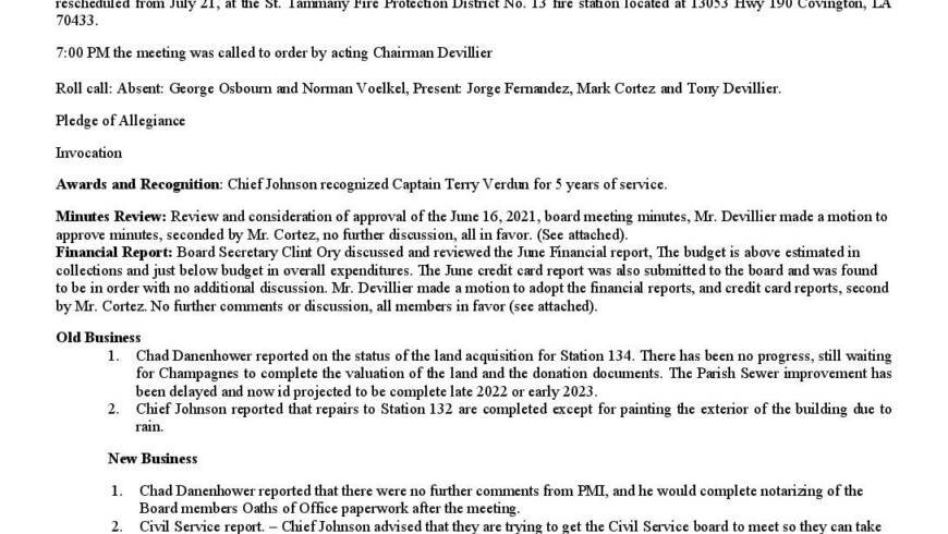 July 28th Meeting Minutes 2021