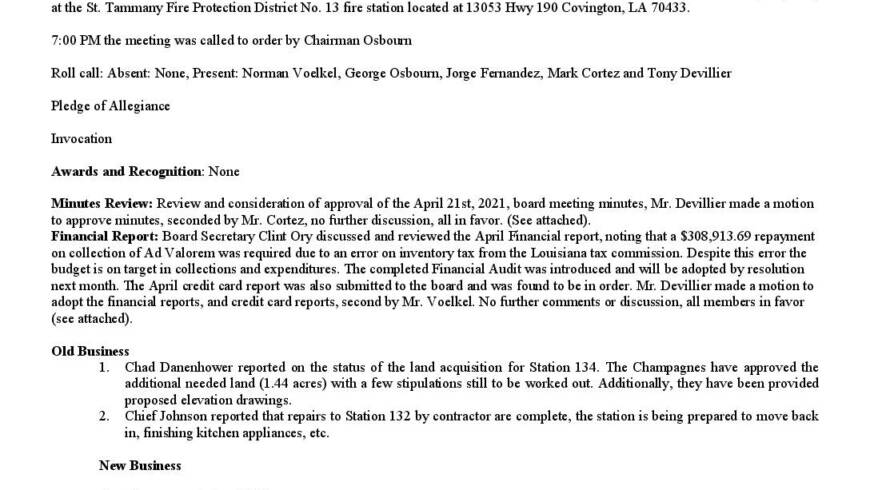 May 19th Meeting Minutes 2021
