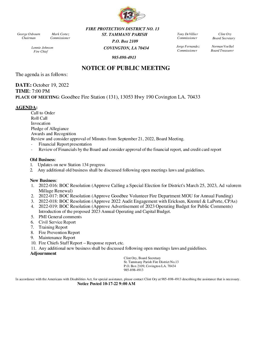 Meeting Notice 10 19 22