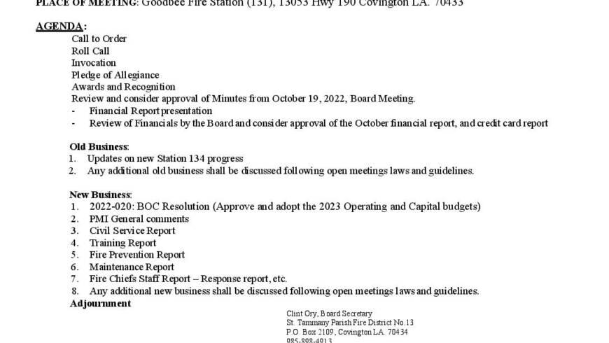 Meeting Notice 11 16 22