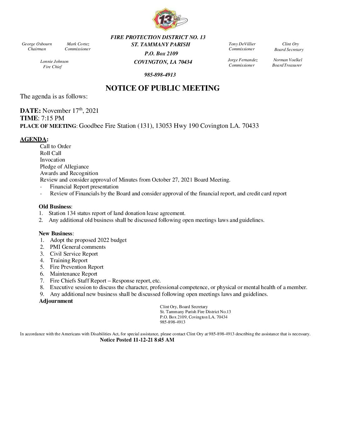 Meeting Notice 11 17 21