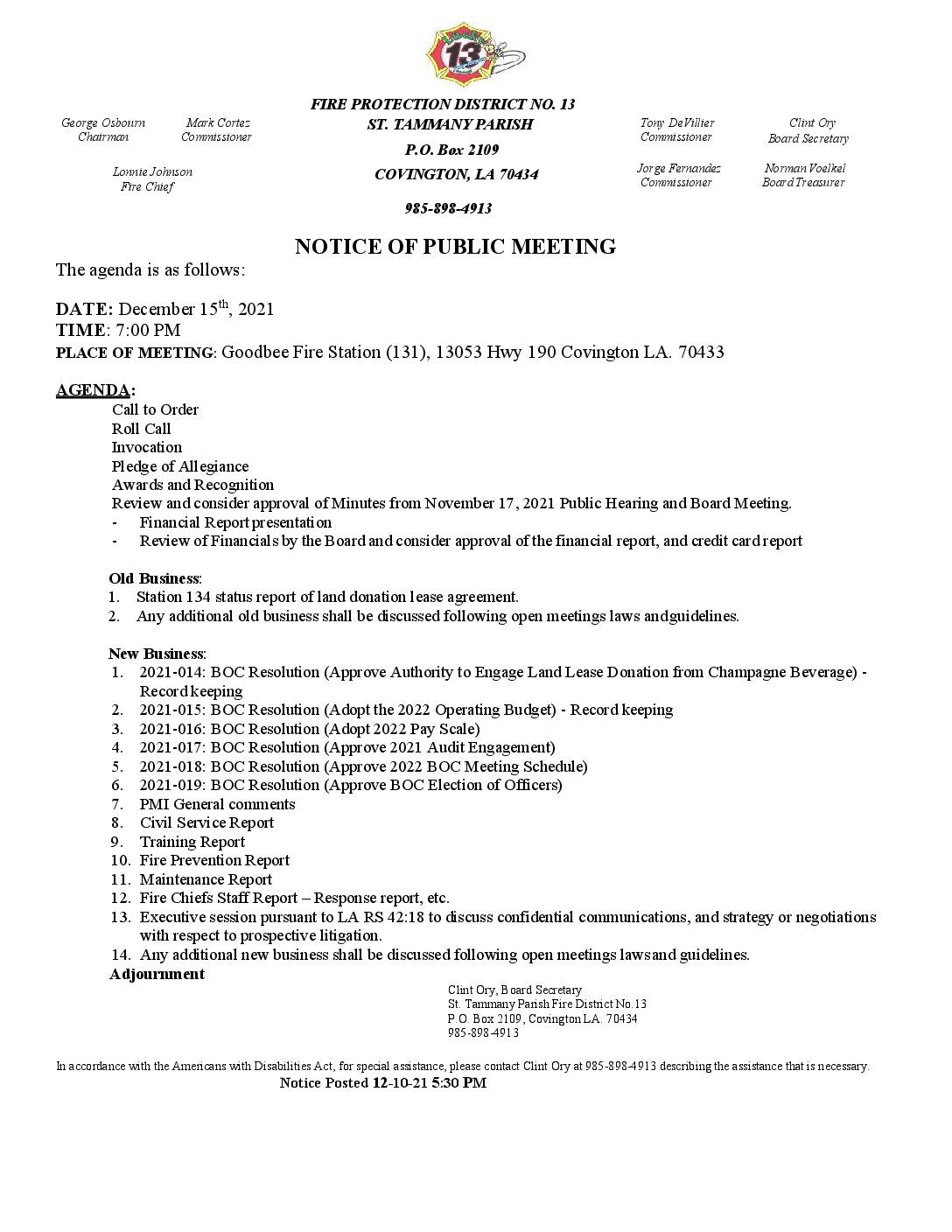 Meeting Notice 12 15 21