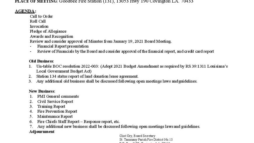 Meeting Notice 2 16 22