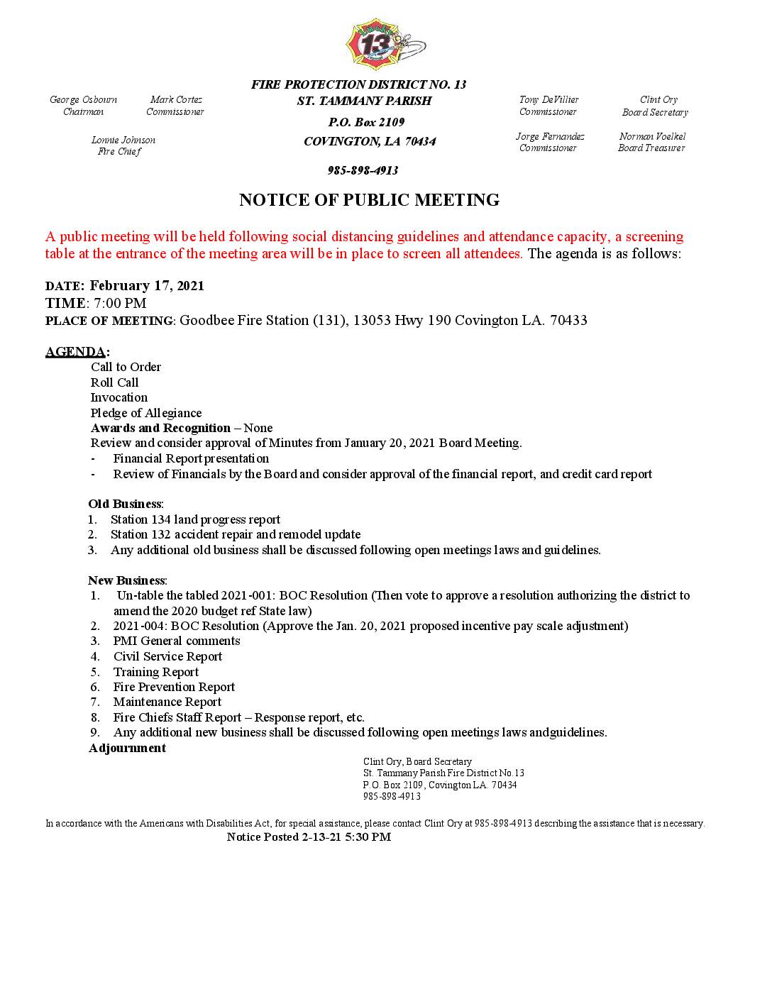 Meeting Notice 2 17 21