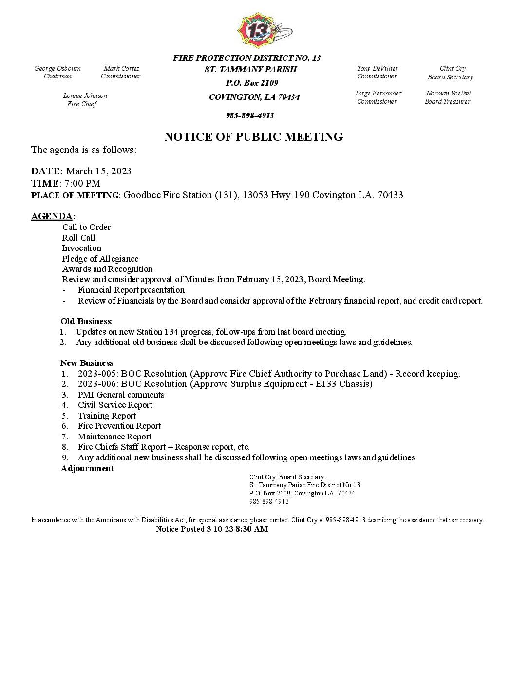 Meeting Notice 3 15 23