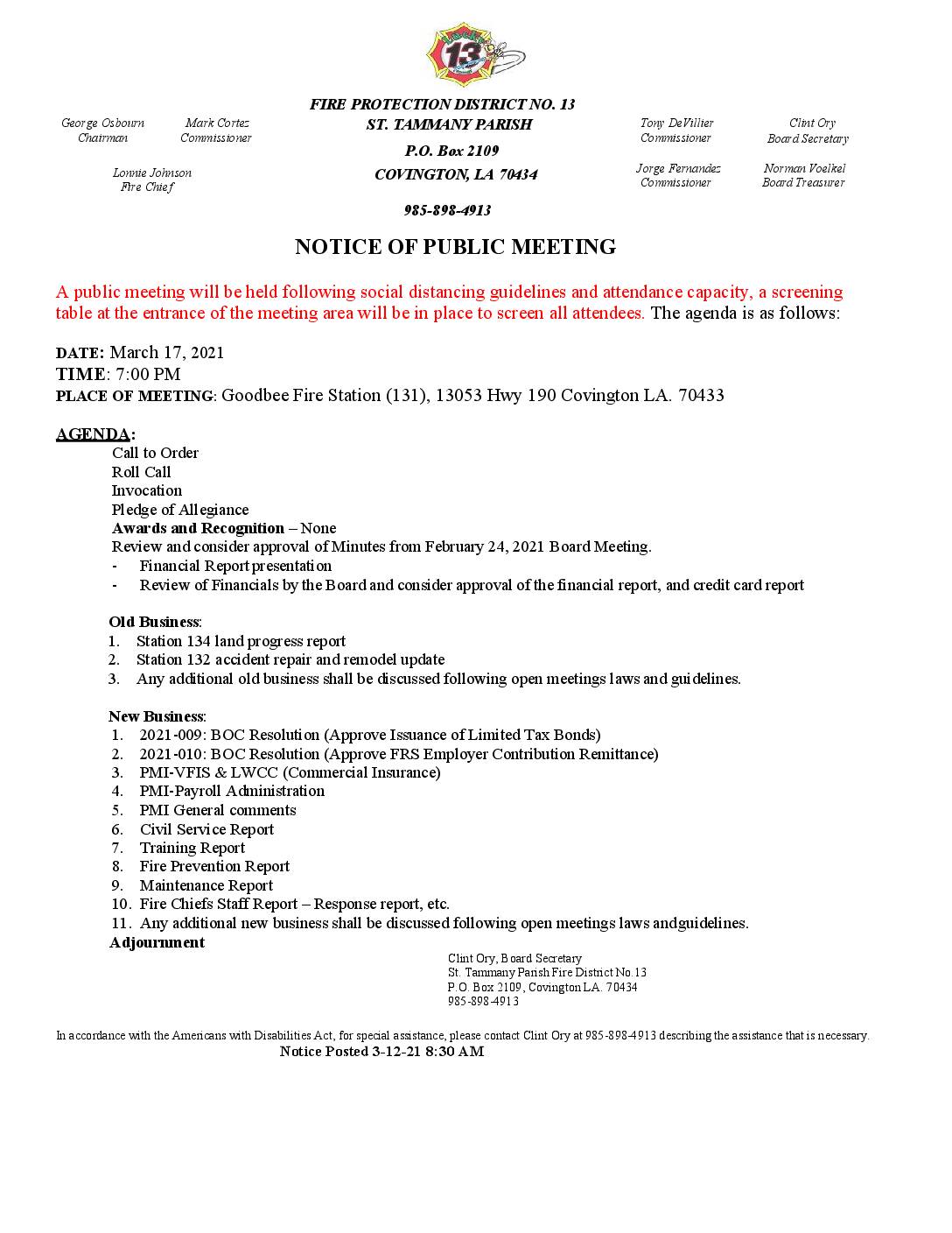 Meeting Notice 4 17 21