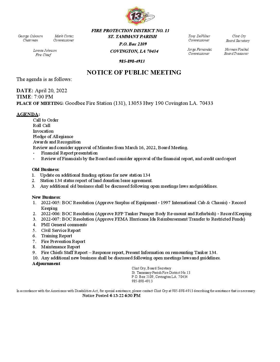 Meeting Notice 4 20 22