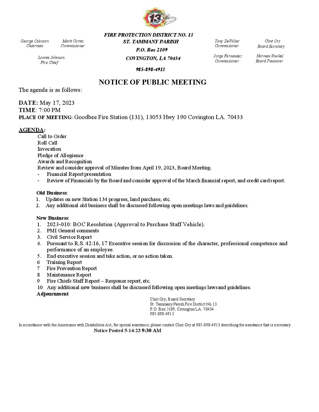 Meeting Notice 5 17 23