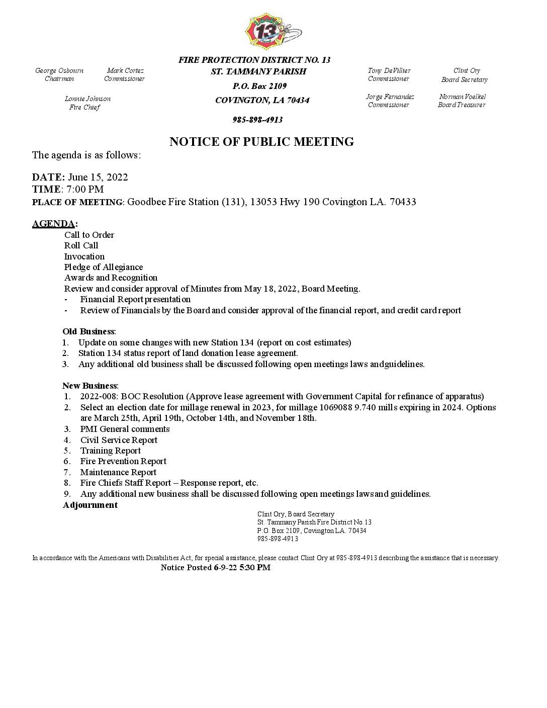 Meeting Notice 6 15 22