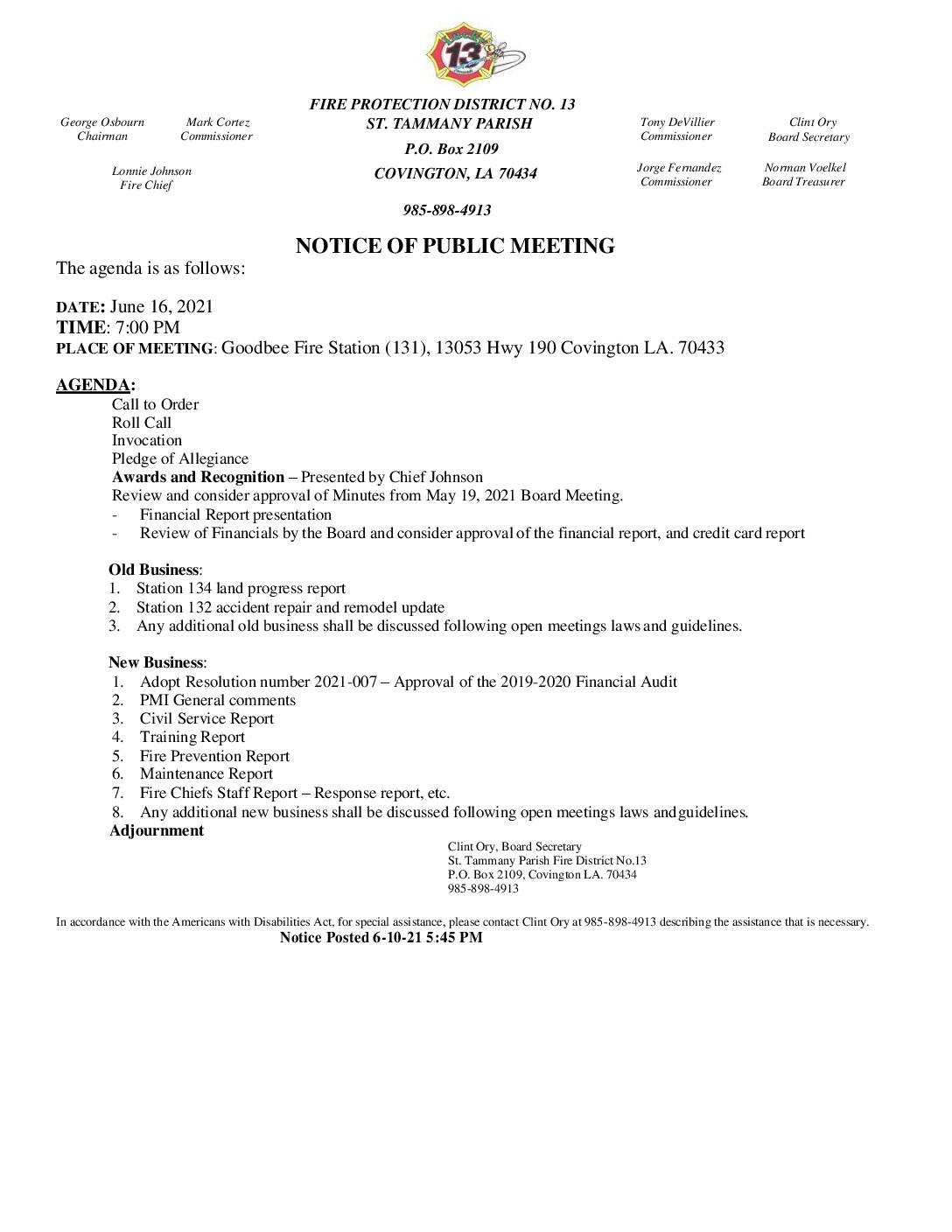 Meeting Notice 6 16 21