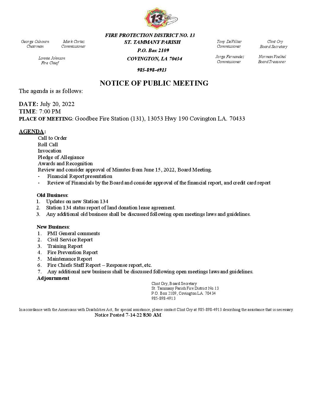 Meeting Notice 7 20 22