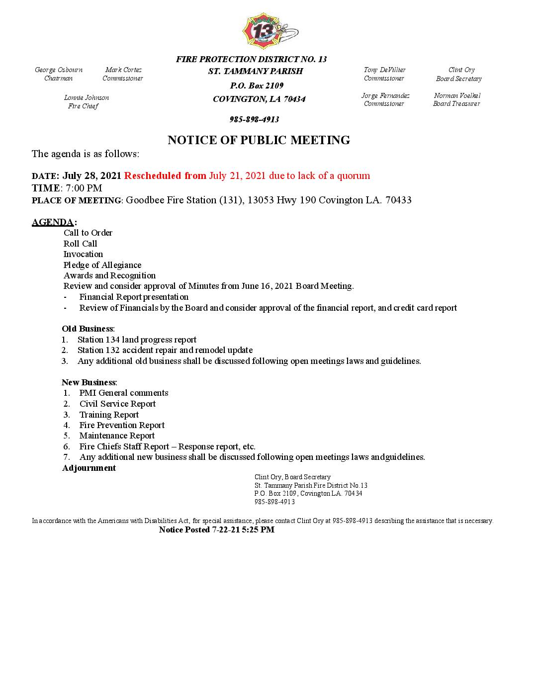 Meeting Notice 7 21 21
