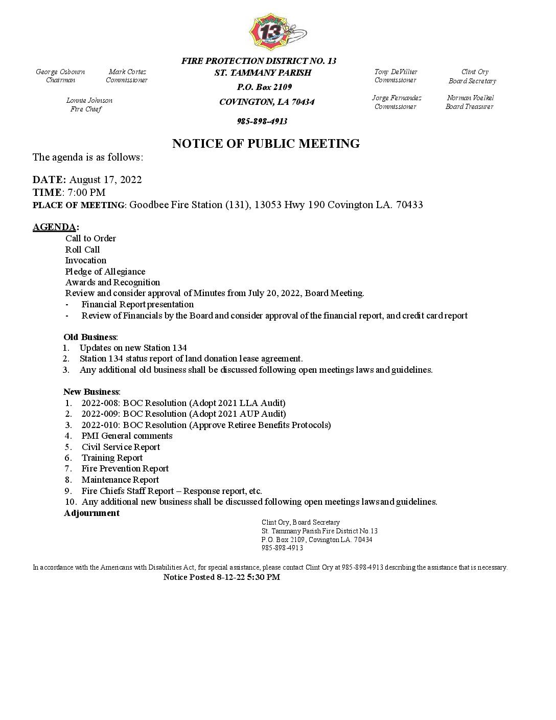 Meeting Notice 8 17 22