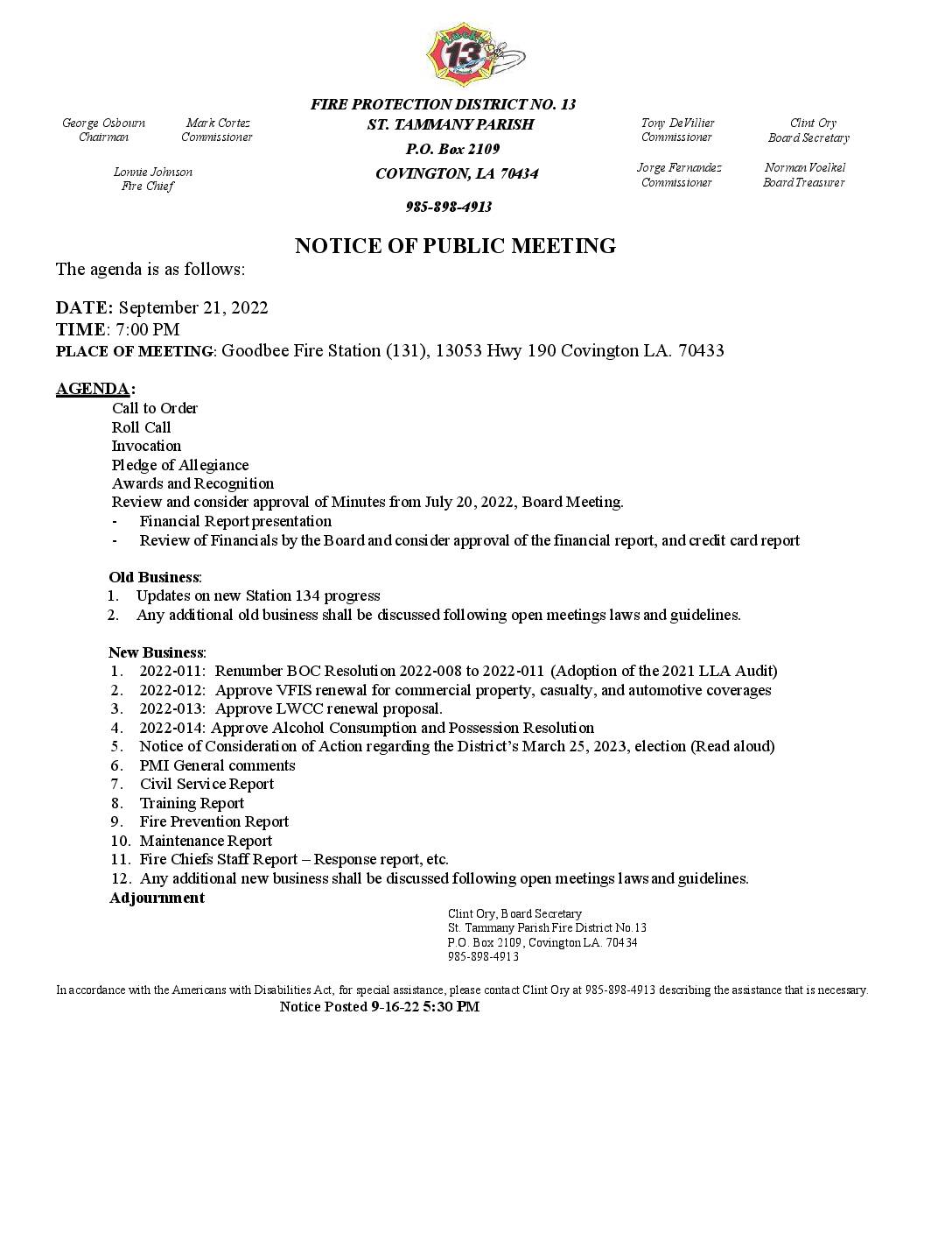 Meeting Notice 9 21 22