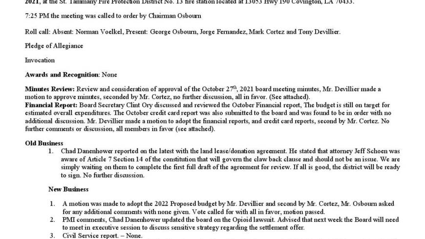 November 17th Meeting Minutes 2021