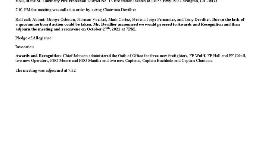 October 20th Meeting Minutes 2021