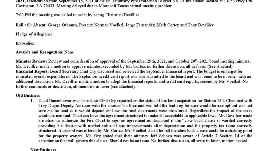 October 27th Meeting Minutes 2021