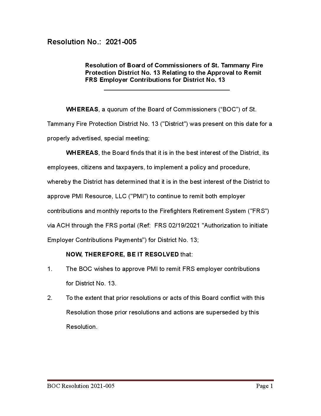 STFPD No. 13 BOC Resolution (2021 005) FRS Portal 03242021