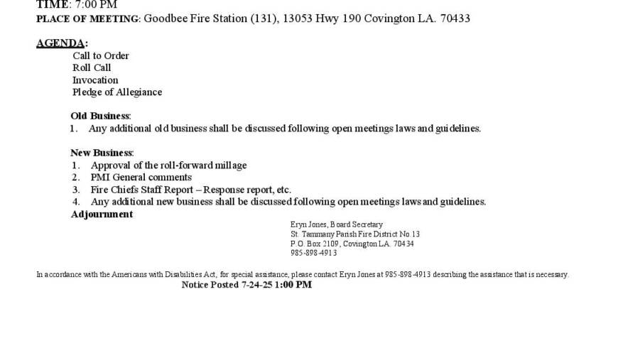 Board Meeting Notice 7 28 25