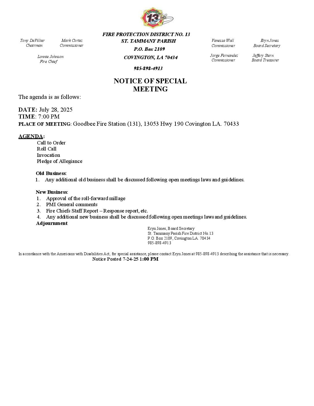 Board Meeting Notice 7 28 25