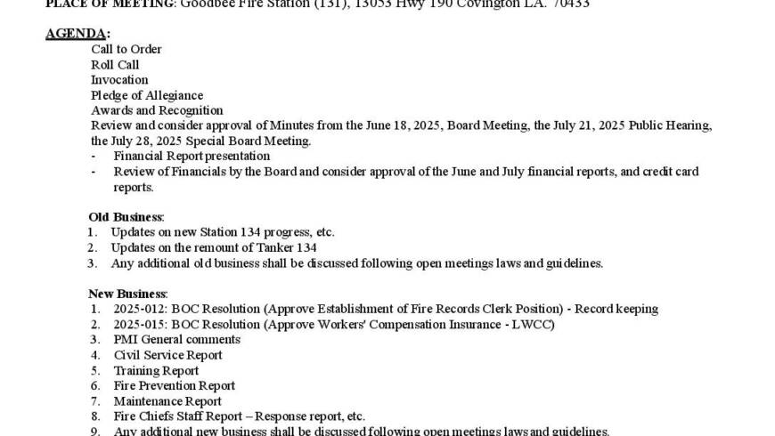 Board Meeting Notice 8 20 25