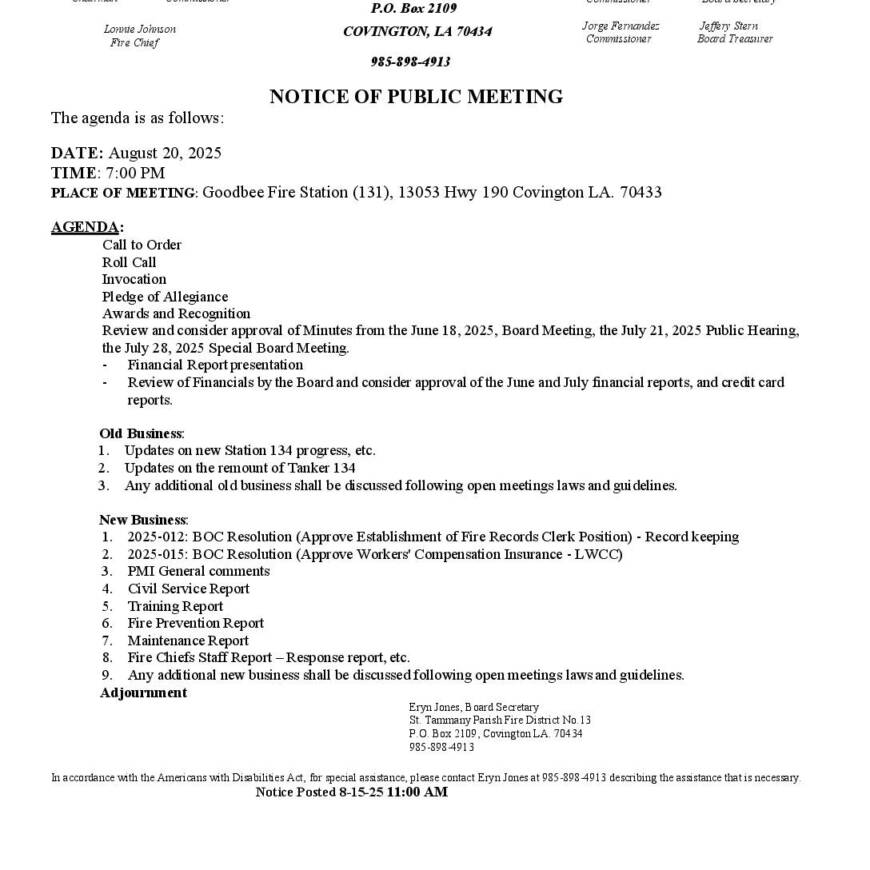 Board Meeting Notice 8 20 25