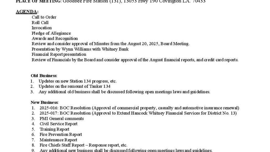 Board Meeting Notice 9 17 25