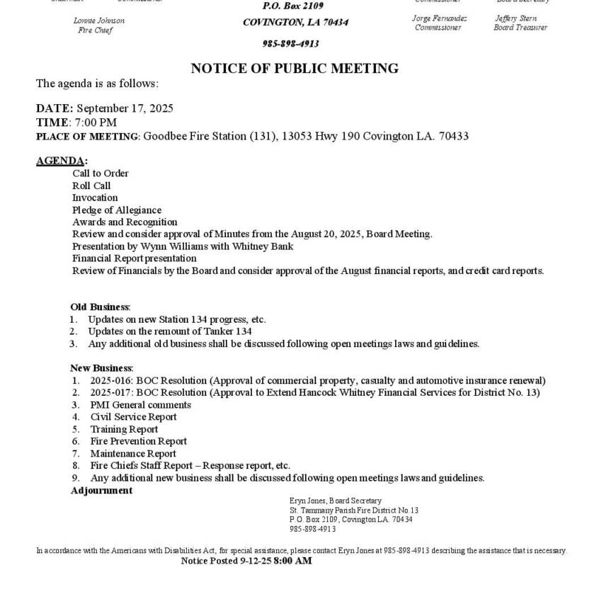 Board Meeting Notice 9 17 25