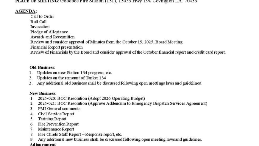 Board Meeting Notice 11 19 25